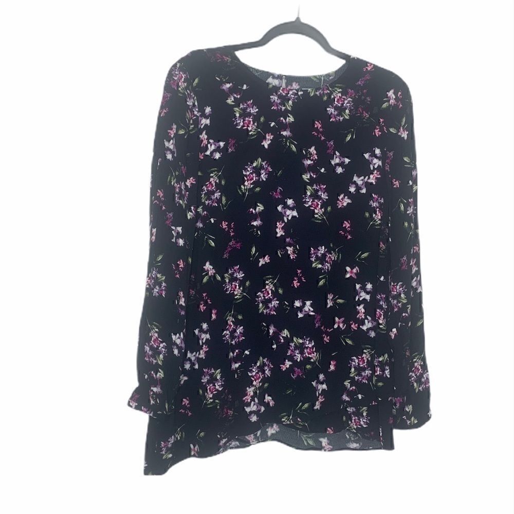 J. jill black floral long sleeve top size small